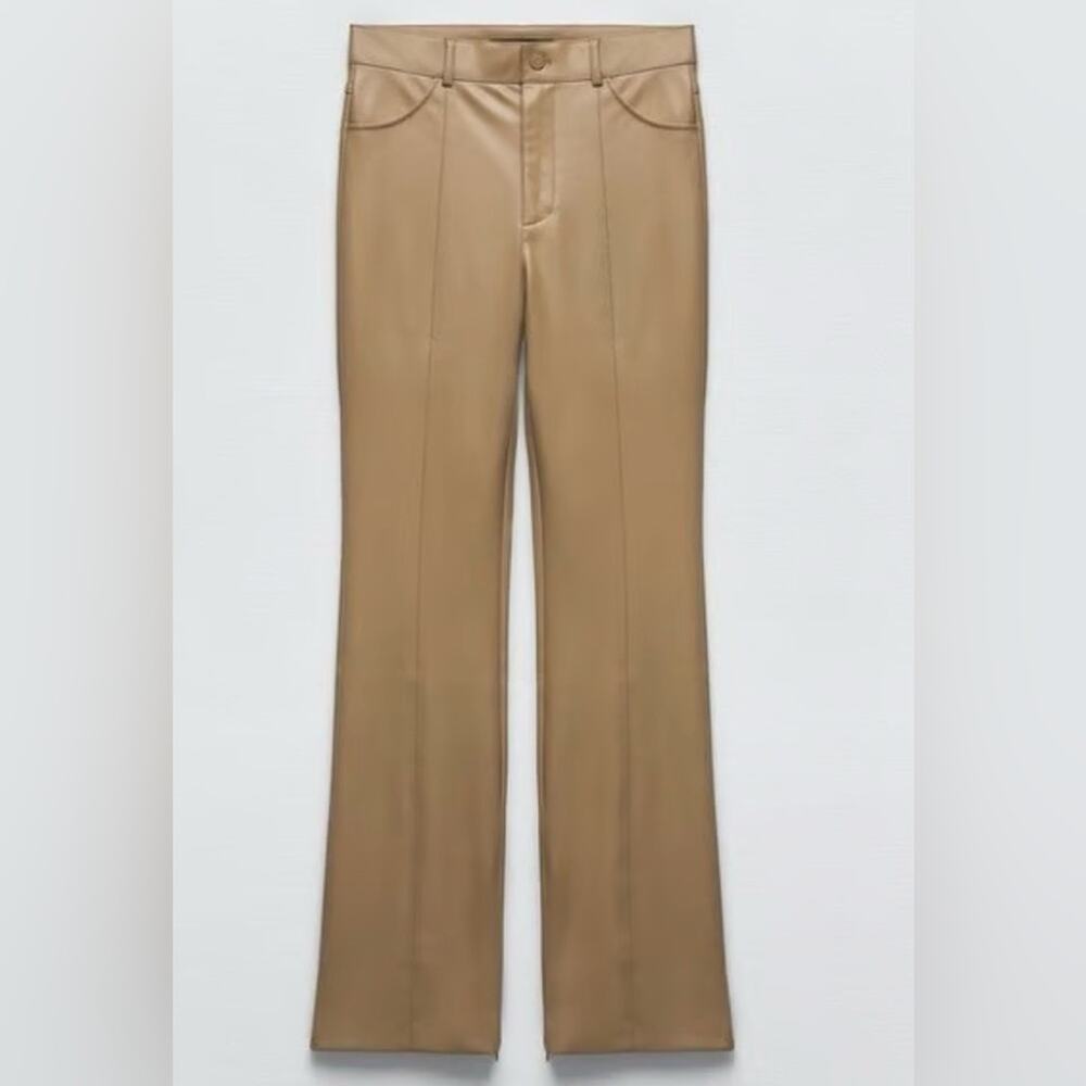 Zara Faux Leather Pants High Waisted Mini Flare Light Brown Size XS NEW